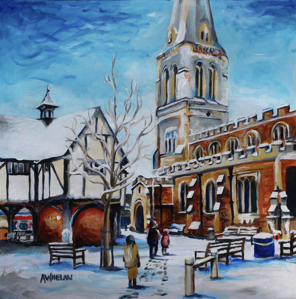 Acrylic Painting featuring St Dionysius Church and the iconic Grammar School building in the centre of Market Harborough